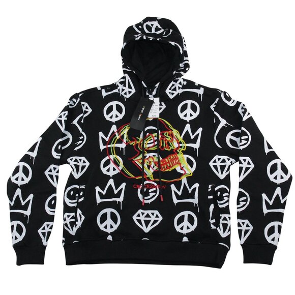 Create 2MEW Mens XL Sweatshirt Hoodie Black All Over Graffiti Embroidered Skull - Picture 1 of 14